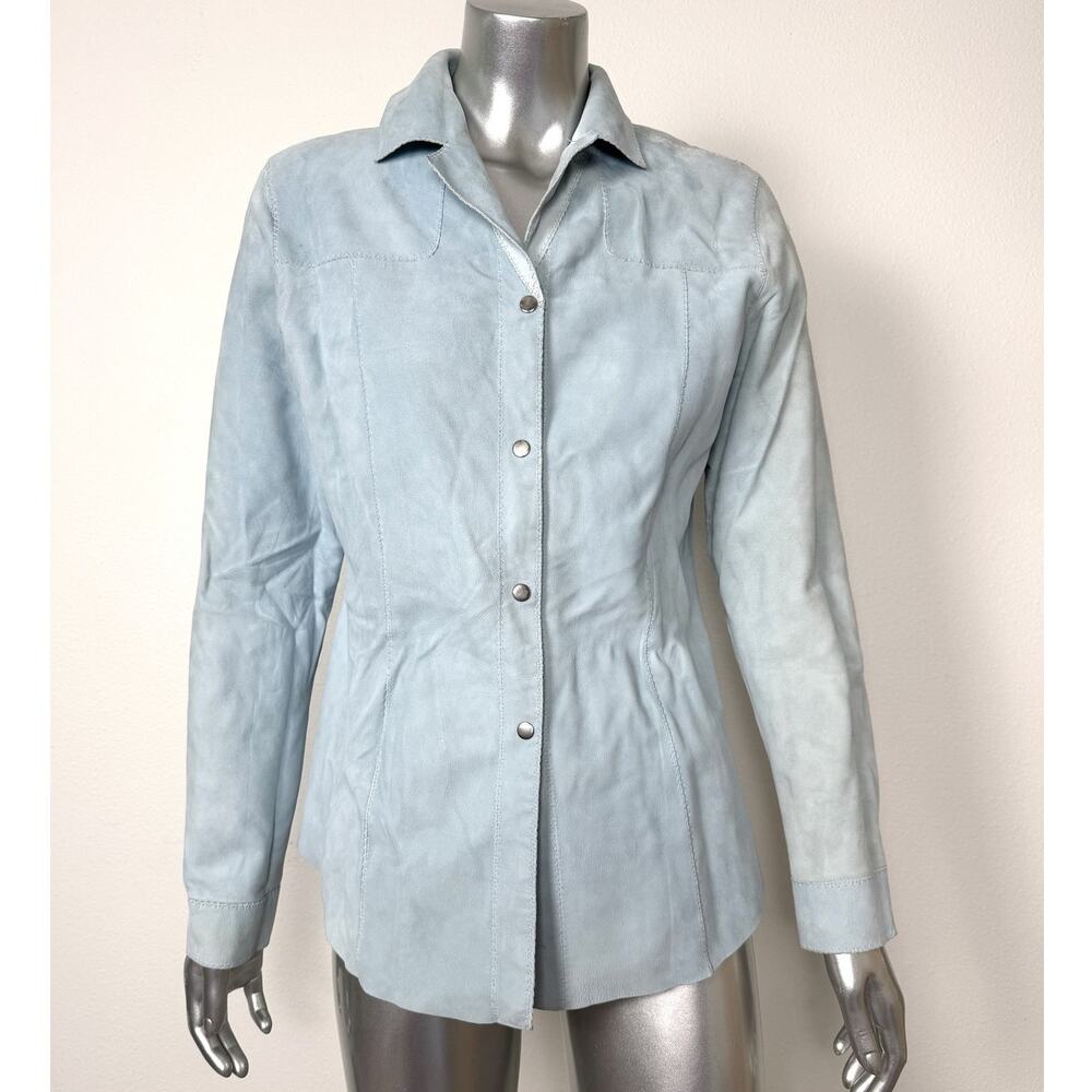 Suede Leather Shirt Jacket Womens S/M Light Blue Reversible Ranchwear